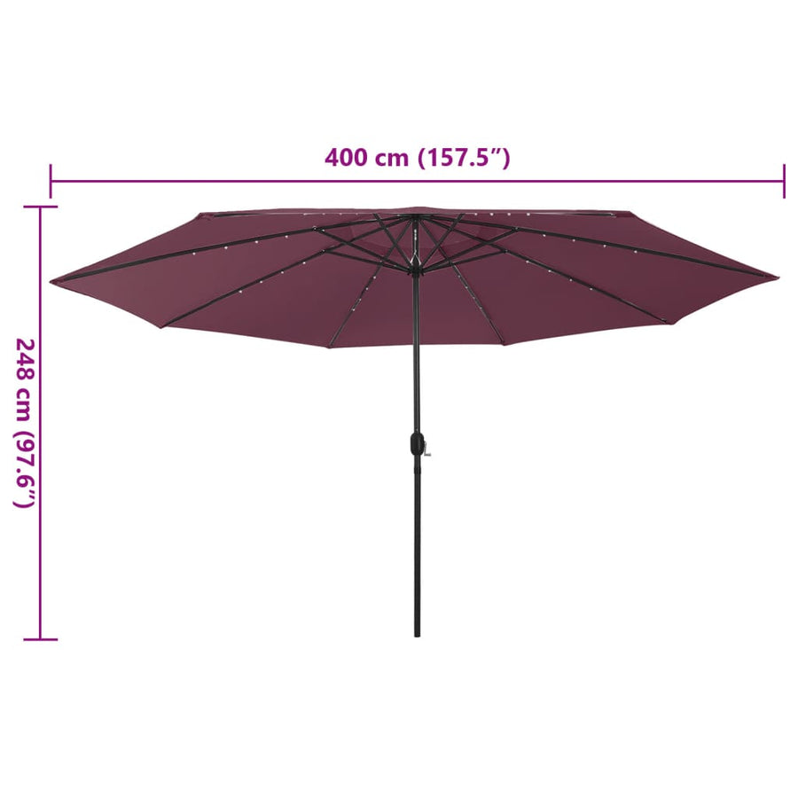 Parasol Met Led-Verlichting 400 Cm Bordeauxrood