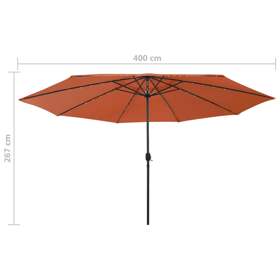Parasol met LED-verlichting metalen paal 400 cm terracottakleur Terracotta