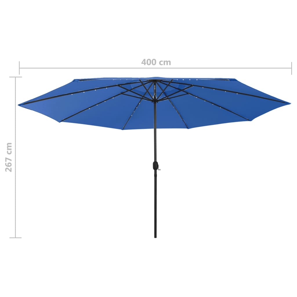 Parasol Met Led-Verlichting En Metalen Paal 400 Cm Azuurblauw azure blue