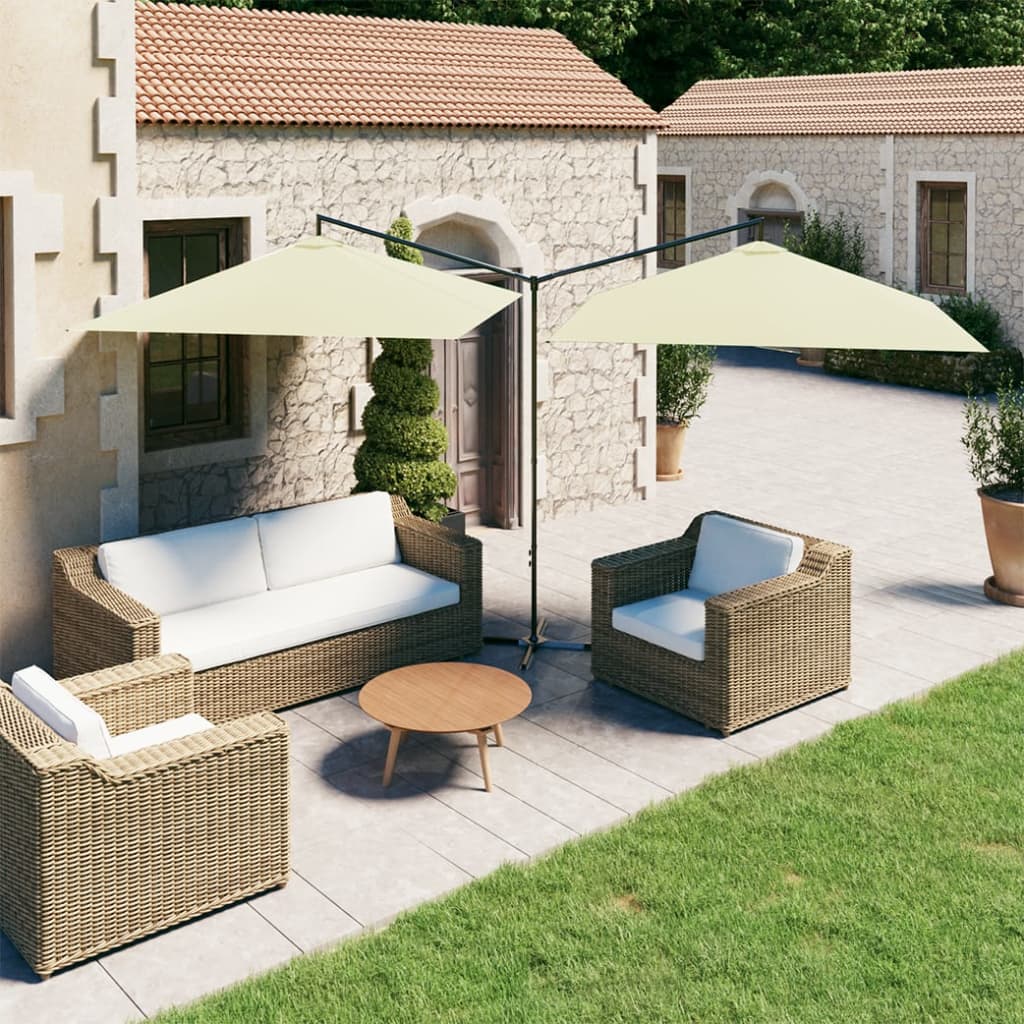 Parasol Dubbel Met Stalen Paal 600X300 Cm Kleurig Zand