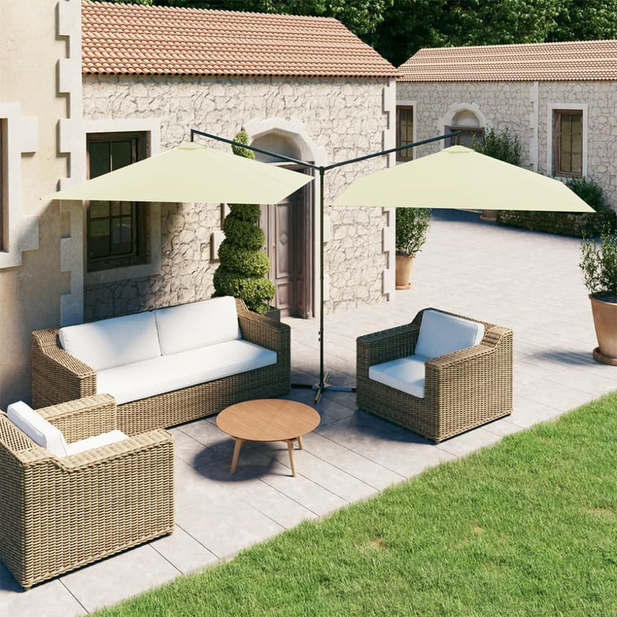 Parasol Dubbel Met Stalen Paal 600X300 Cm Kleurig Zand