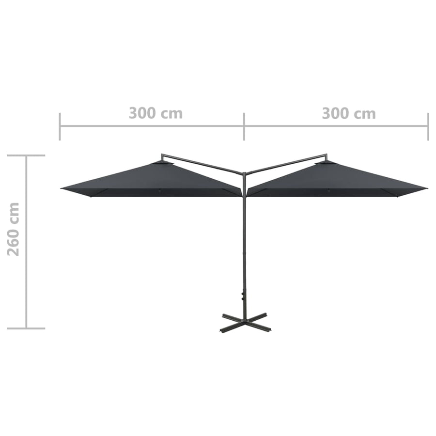 Parasol Dubbel Met Stalen Paal 600X300 Cm Antracietkleurig