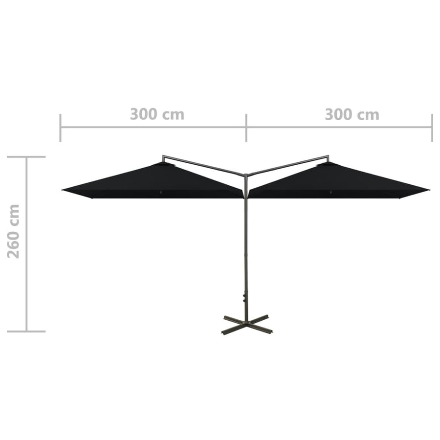 Parasol Dubbel Met Stalen Paal 600X300 Cm Zwart