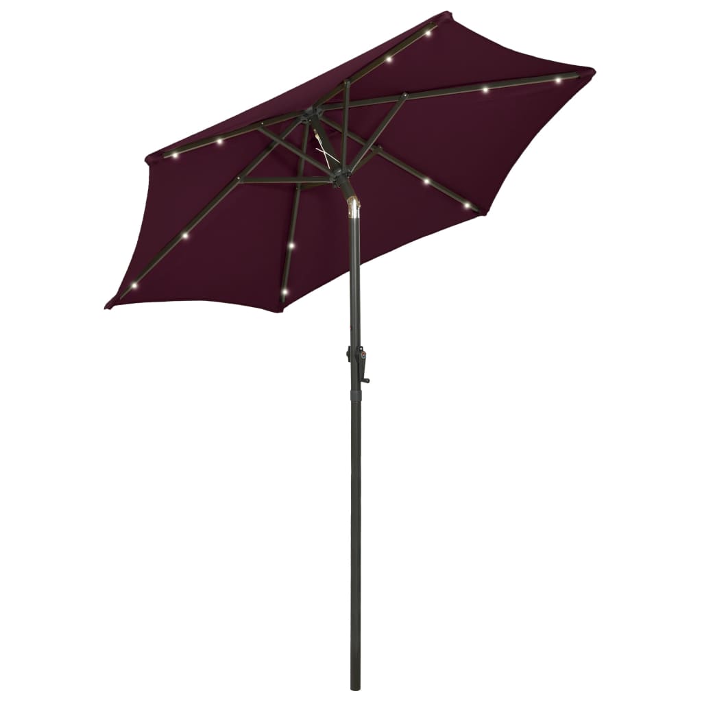 Parasol Met Led-Verlichting 200X211 Cm Aluminium Bordeauxrood