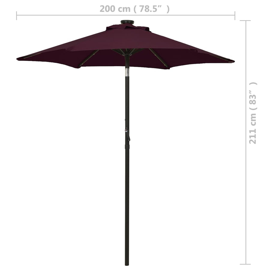 Parasol Met Led-Verlichting 200X211 Cm Aluminium Bordeauxrood