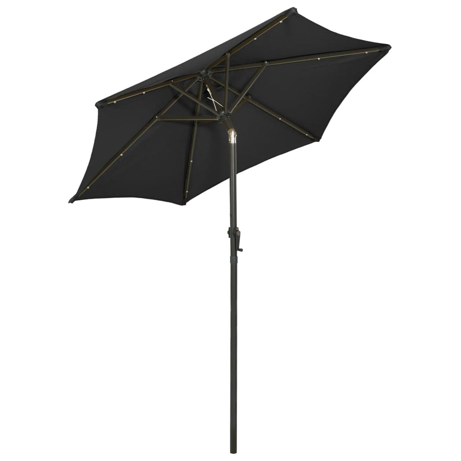 Parasol Met Led-Verlichting 200X211 Cm Aluminium Zwart