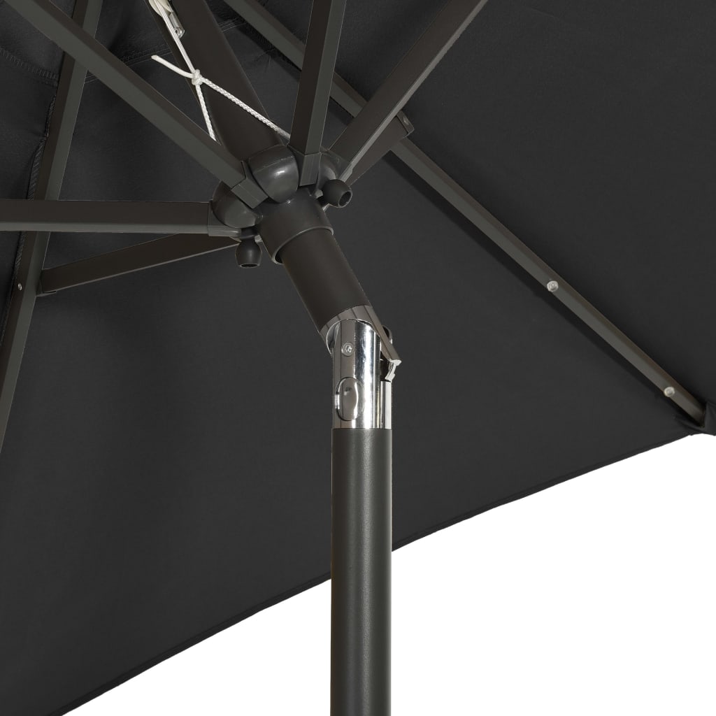 Parasol Met Led-Verlichting 200X211 Cm Aluminium Zwart