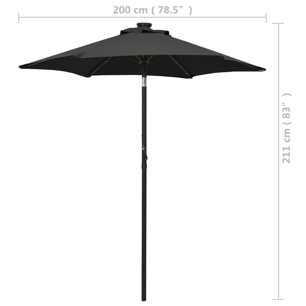 Parasol Met Led-Verlichting 200X211 Cm Aluminium Zwart