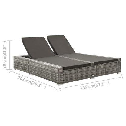 Ligbed Tweepersoons Poly Rattan Grijs