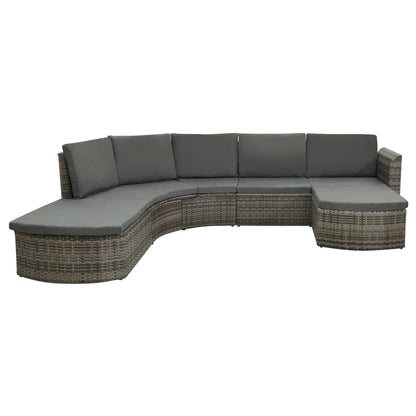 -Delige Loungeset Met Kussens Poly Rattan Grijs