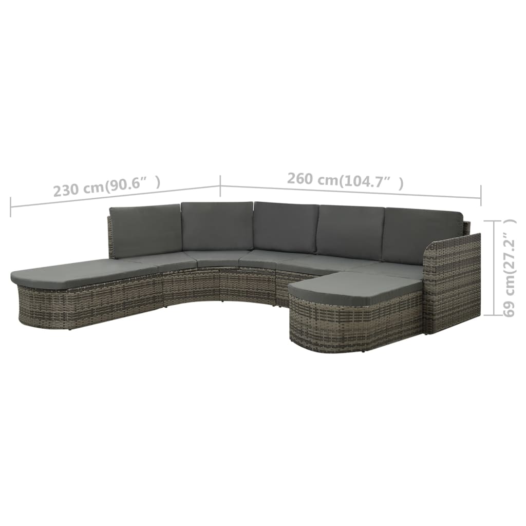-Delige Loungeset Met Kussens Poly Rattan Grijs