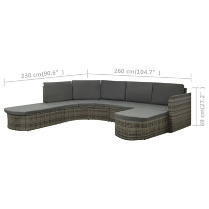 -Delige Loungeset Met Kussens Poly Rattan Grijs