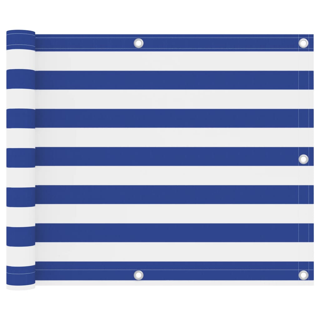 Balkonscherm Oxford Stof Wit En Blauw 75 x 400 cm