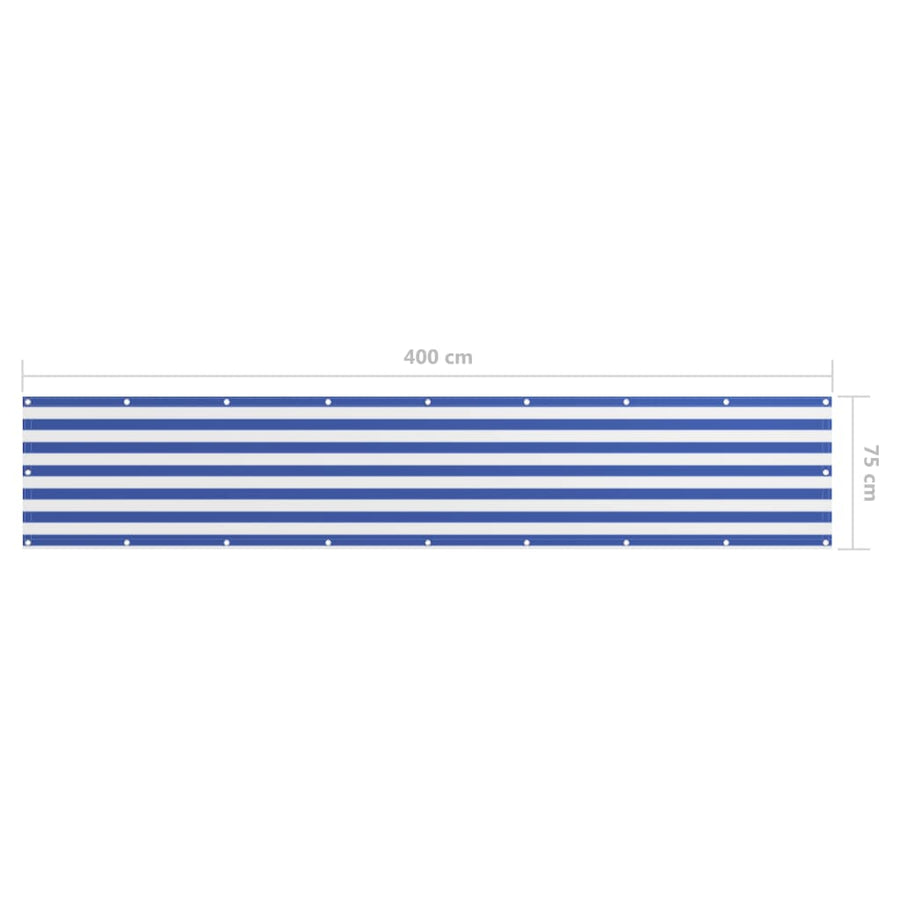 Balkonscherm Oxford Stof Wit En Blauw 75 x 400 cm