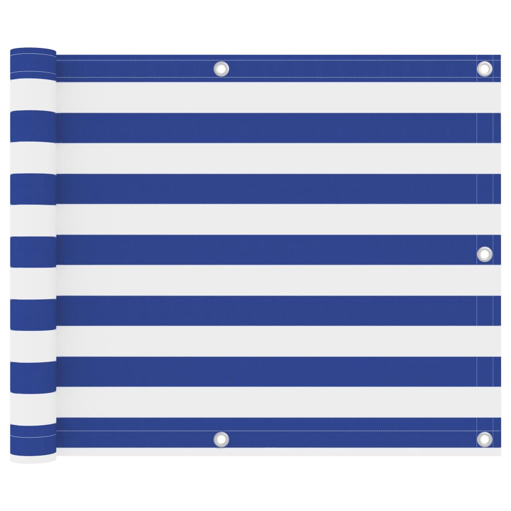 Balkonscherm Oxford Stof Wit En Blauw 75 x 500 cm