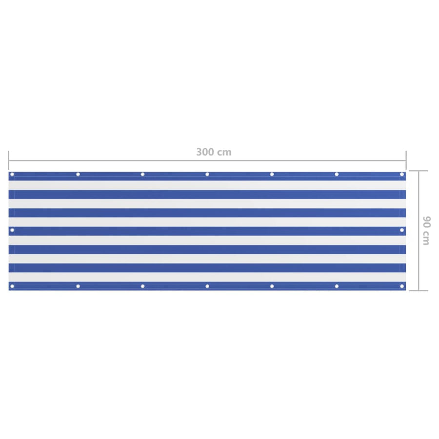 Balkonscherm Oxford Stof Wit En Blauw 90 x 300 cm