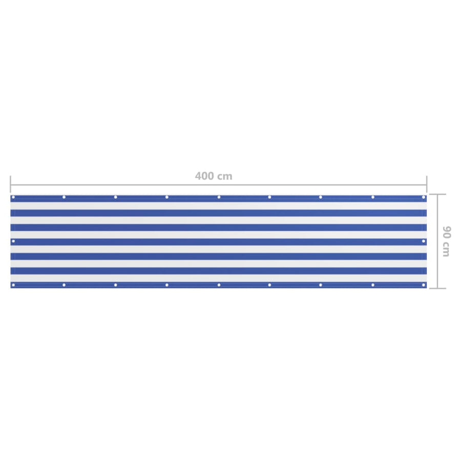 Balkonscherm Oxford Stof Wit En Blauw 90 x 400 cm