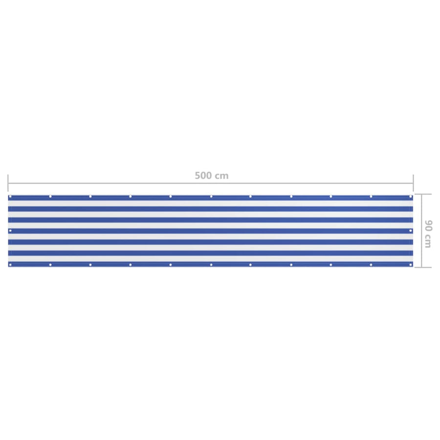 Balkonscherm Oxford Stof Wit En Blauw 90 x 500 cm