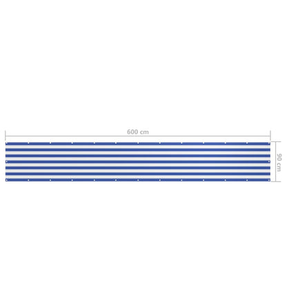 Balkonscherm Oxford Stof Wit En Blauw 90 x 600 cm