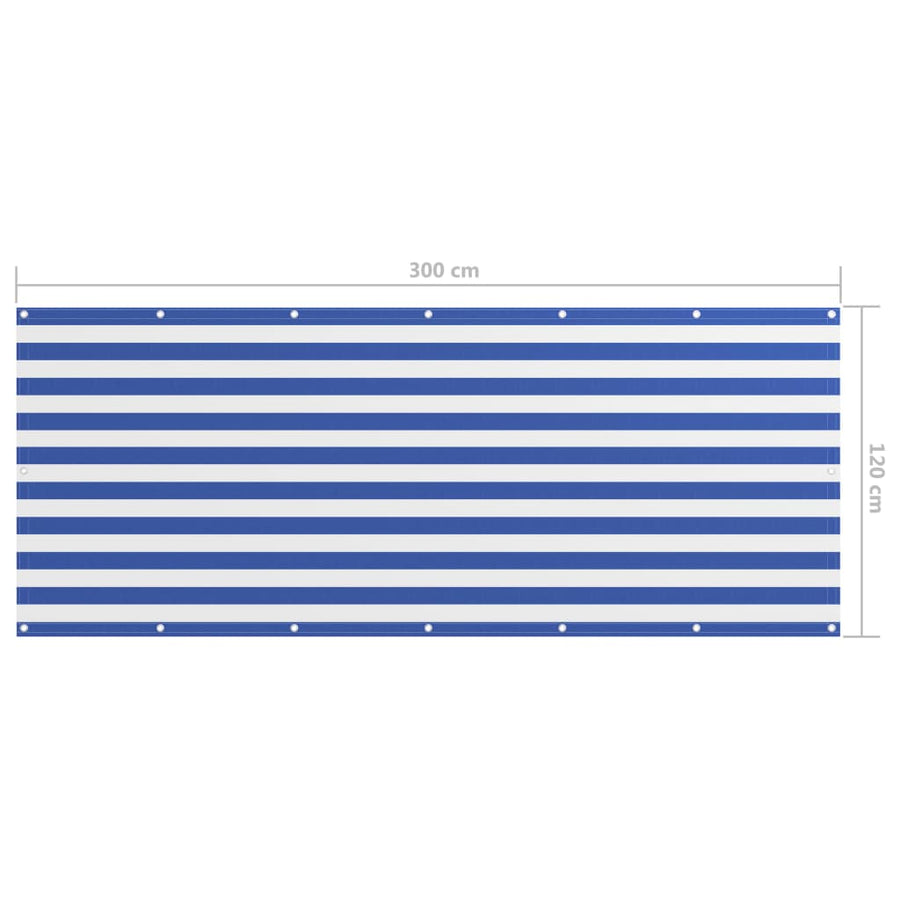 Balkonscherm Oxford Stof Wit En Blauw 120 x 300 cm