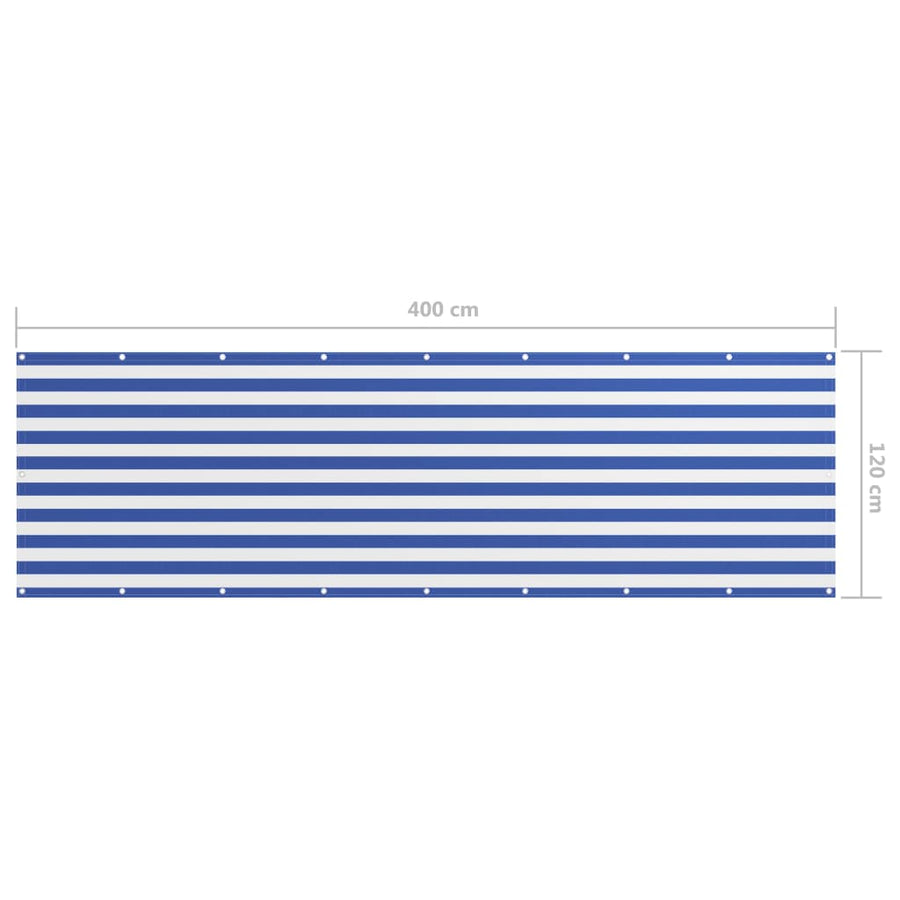Balkonscherm Oxford Stof Wit En Blauw 120 x 400 cm