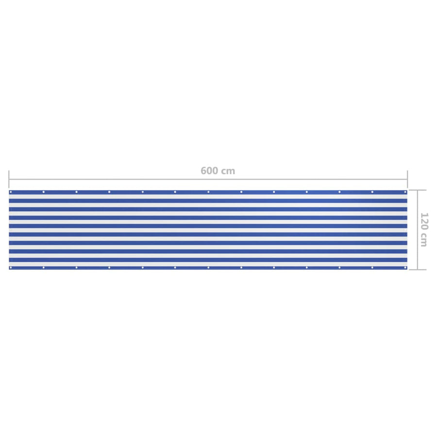 Balkonscherm Oxford Stof Wit En Blauw 120 x 600 cm