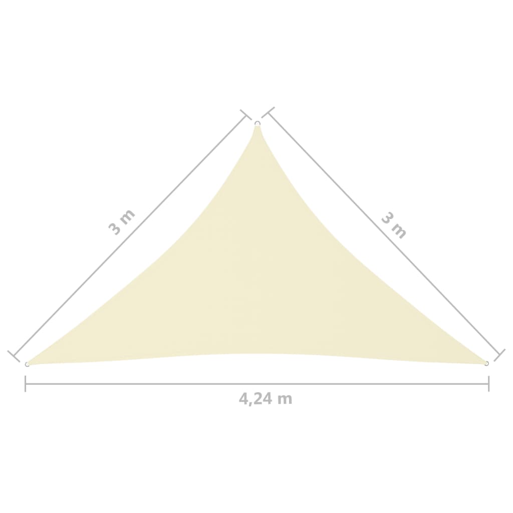 Zonnescherm driehoekig 3x3x4,24 m oxford stof crèmekleurig 3 x 3 x 4.24 m