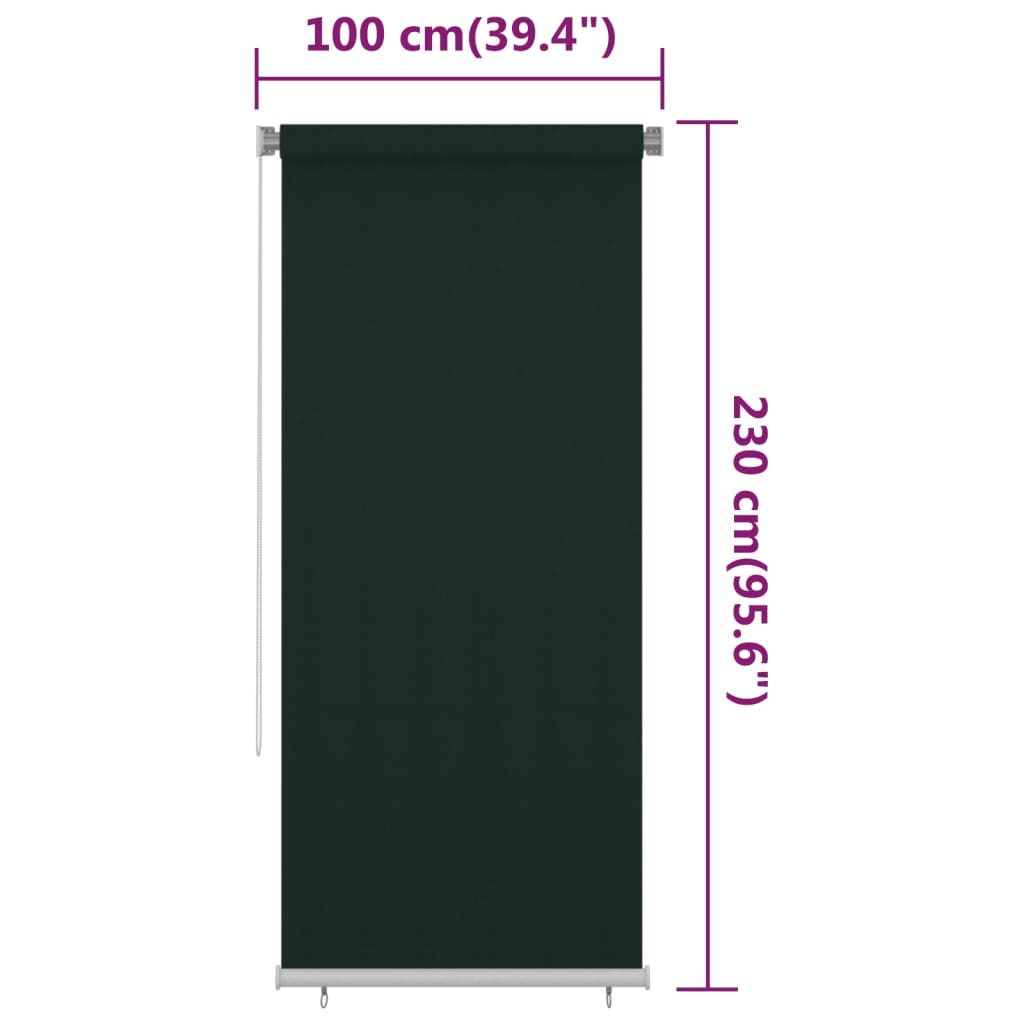 Rolgordijn voor buiten 100x230 cm HDPE donkergroen