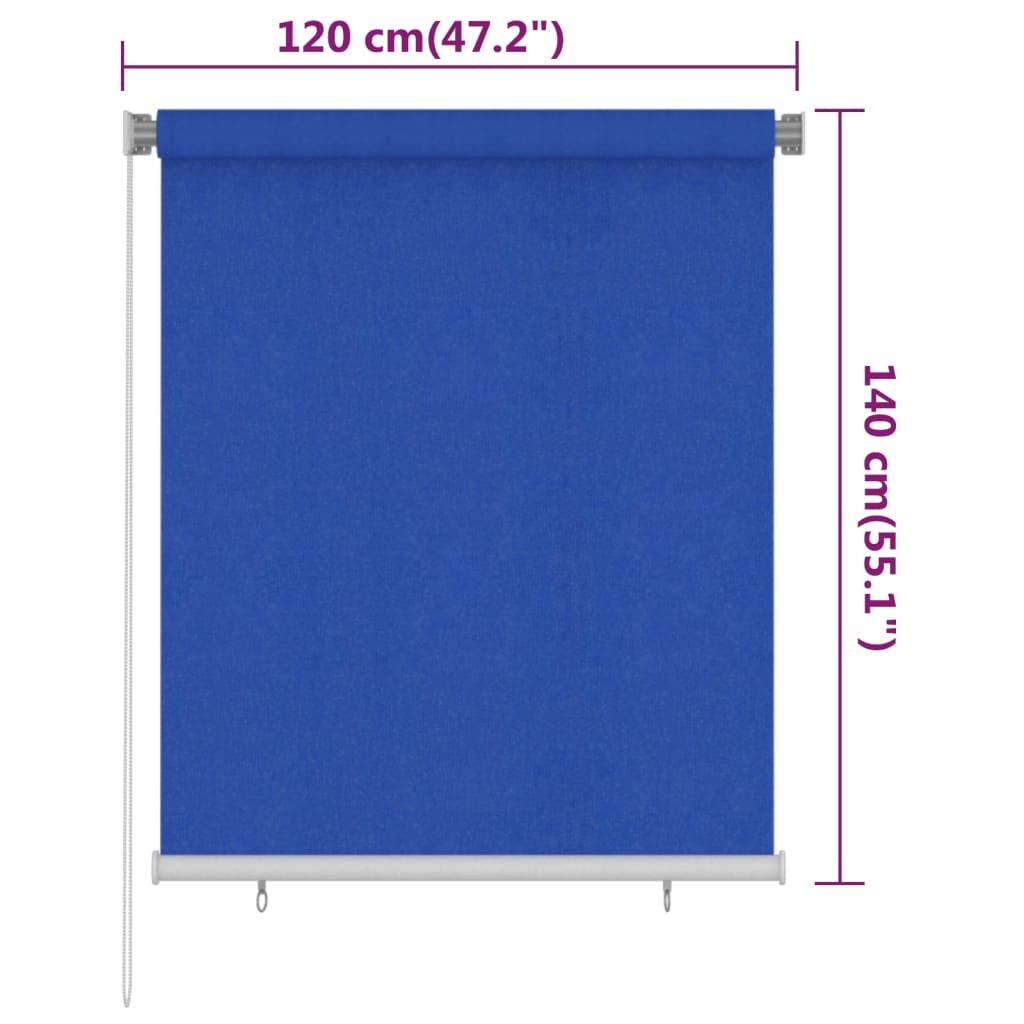Rolgordijn voor buiten 120x140 cm HDPE blauw