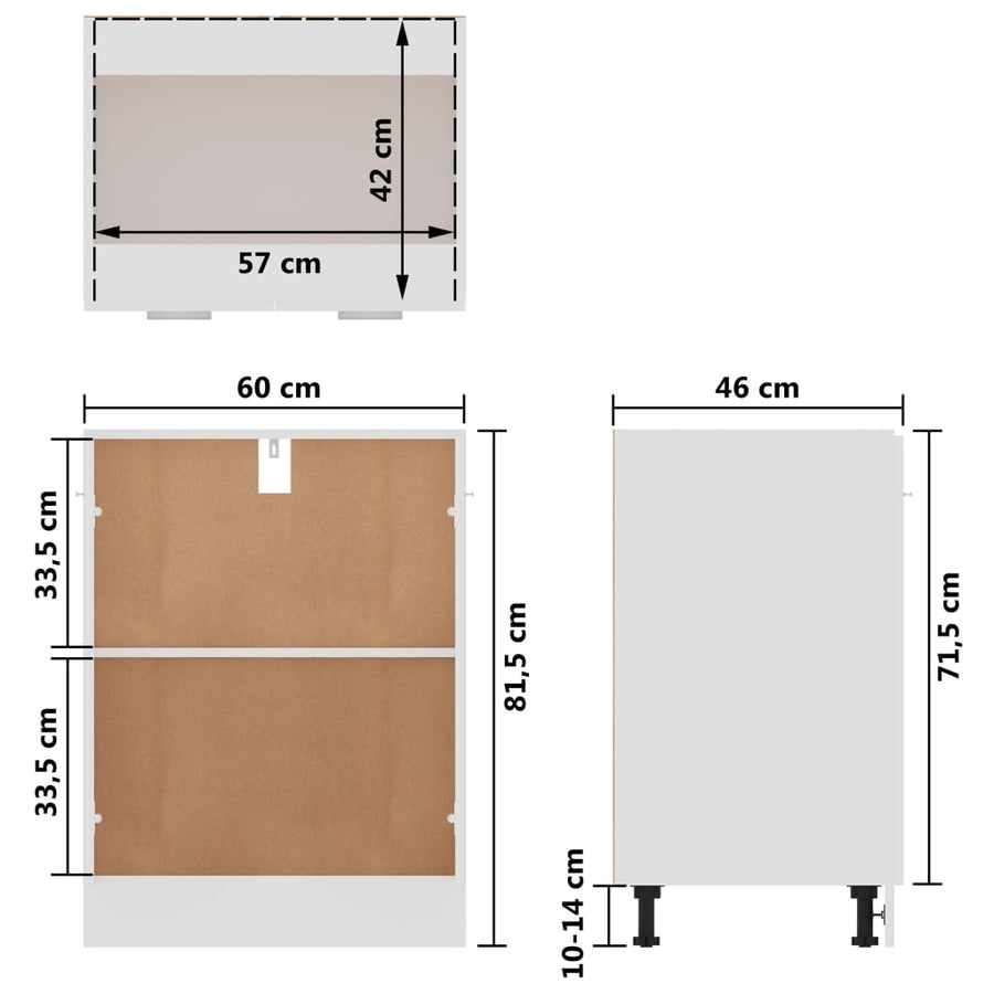 Onderkast 60x46x81,5 cm bewerkt hout wit Onderkast