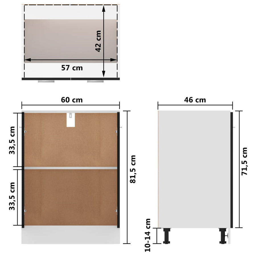 Onderkast 60x46x81,5 cm bewerkt hout zwart Onderkast