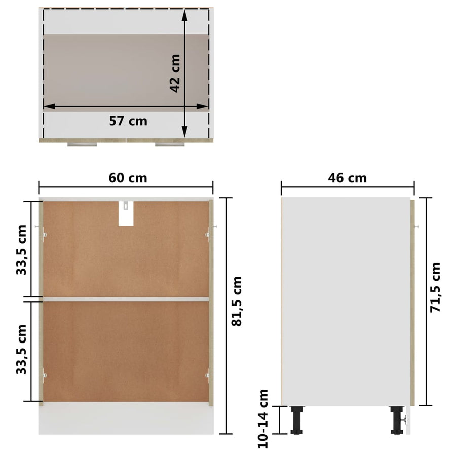 Onderkast 60x46x81,5 cm bewerkt hout sonoma eikenkleurig Onderkast