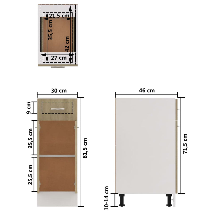 Onderkast met lade 30x46x81,5 cm spaanplaat sonoma eikenkleurig Sonoma eiken