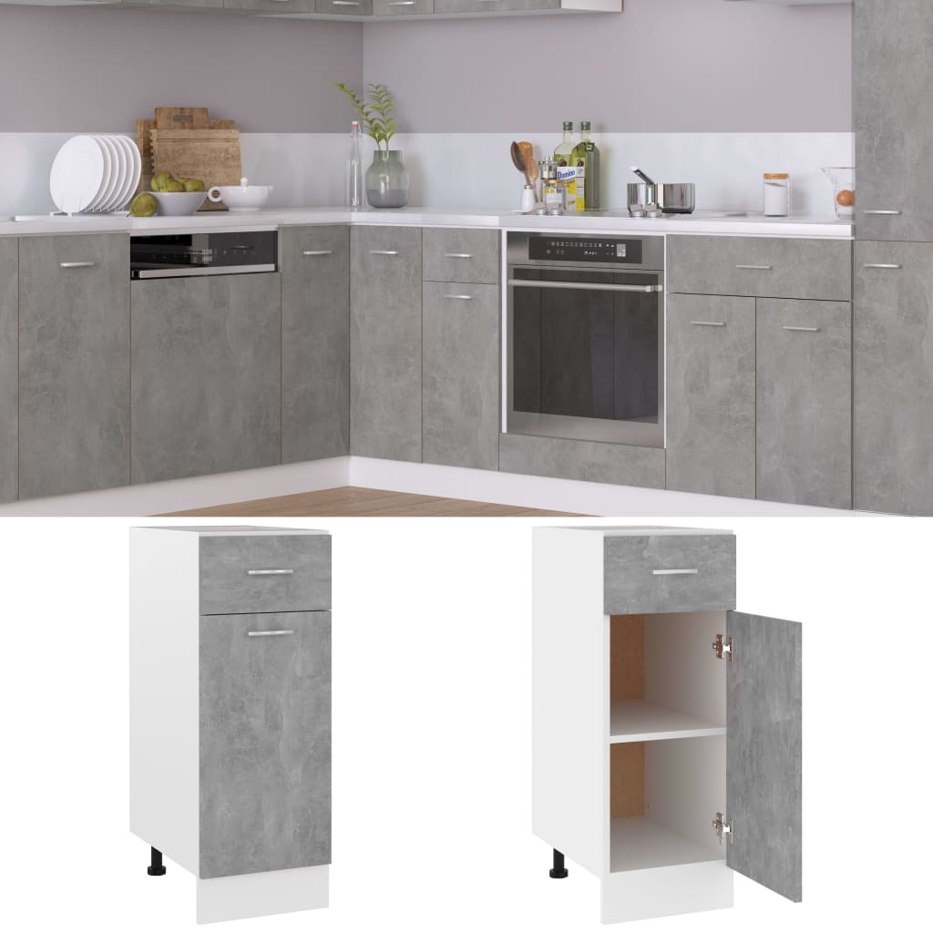 Onderkast met lade 30x46x81,5 cm bewerkt hout betongrijs Onderkast met lade 30 cm