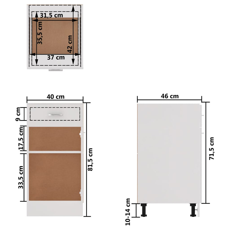 Onderkast met lade 40x46x81,5 cm bewerkt hout wit Wit