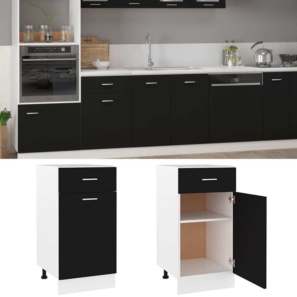 Onderkast met lade 40x46x81,5 cm bewerkt hout zwart Zwart
