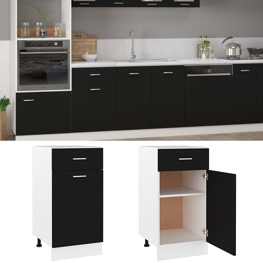 Onderkast met lade 40x46x81,5 cm bewerkt hout zwart Zwart