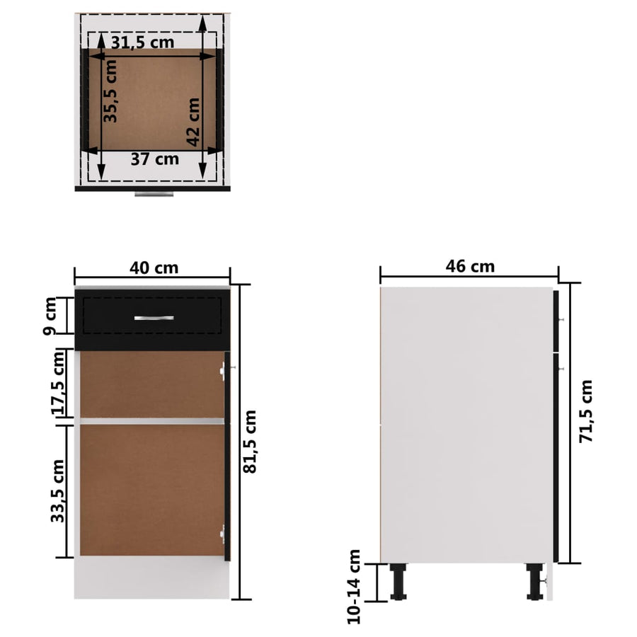 Onderkast met lade 40x46x81,5 cm bewerkt hout zwart Zwart