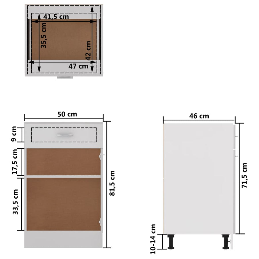 Onderkast met lade 50x46x81,5 cm bewerkt hout wit Onderkast met lade 50 cm