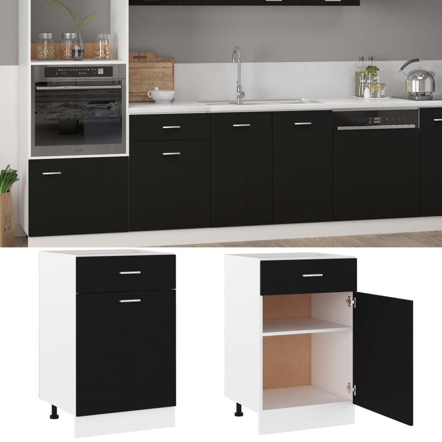 Onderkast met lade 50x46x81,5 cm bewerkt hout zwart Onderkast met lade 50 cm