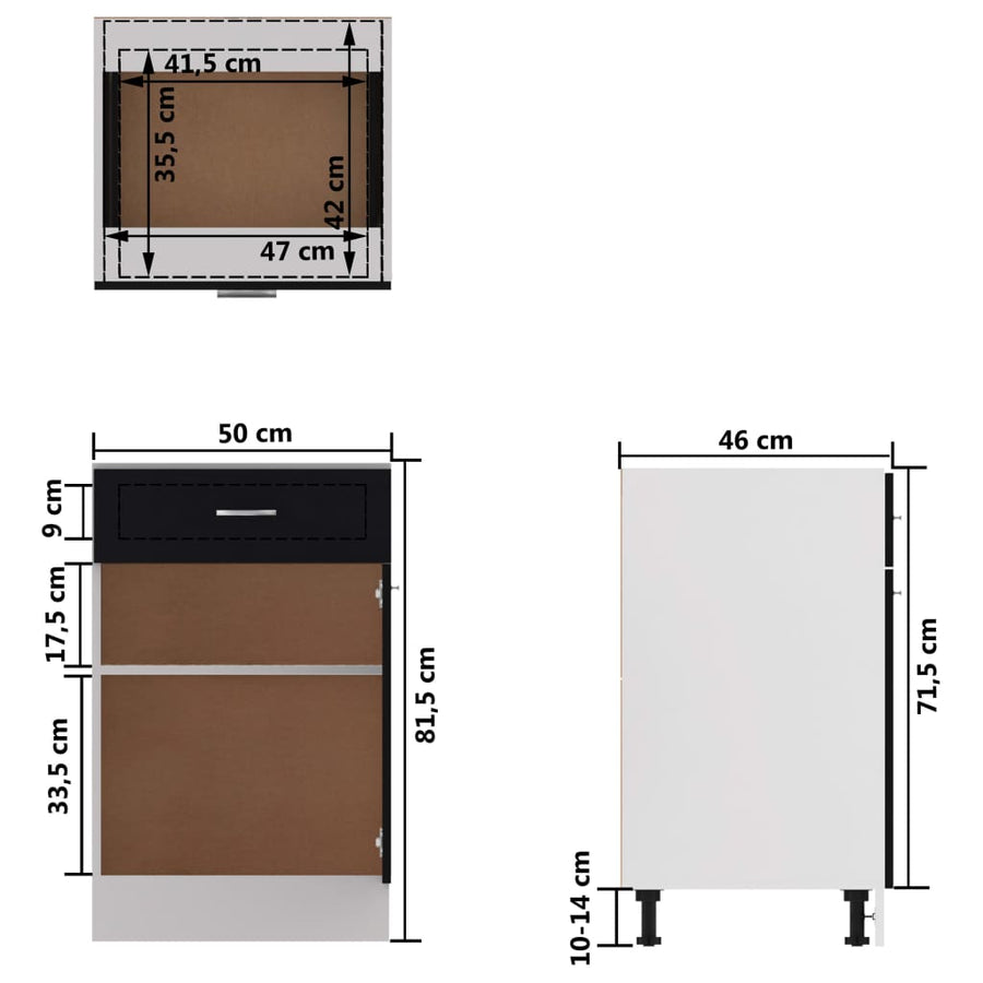 Onderkast met lade 50x46x81,5 cm bewerkt hout zwart Onderkast met lade 50 cm