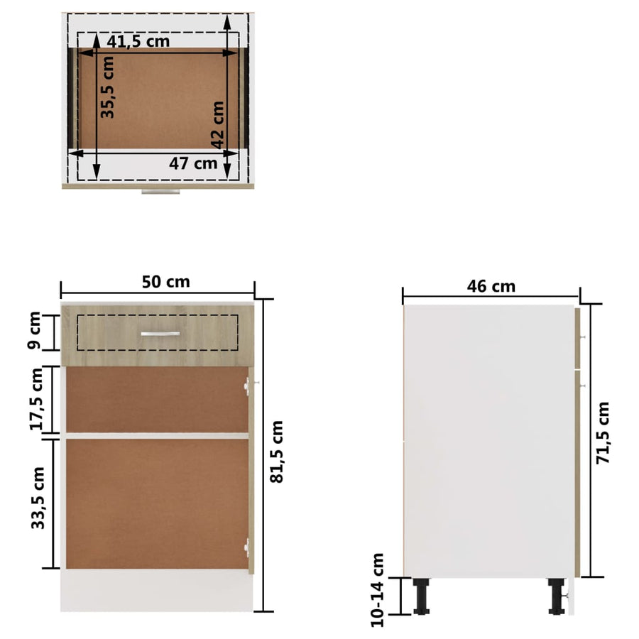 Onderkast met lade 50x46x81,5 cm spaanplaat sonoma eikenkleurig Onderkast met lade 50 cm