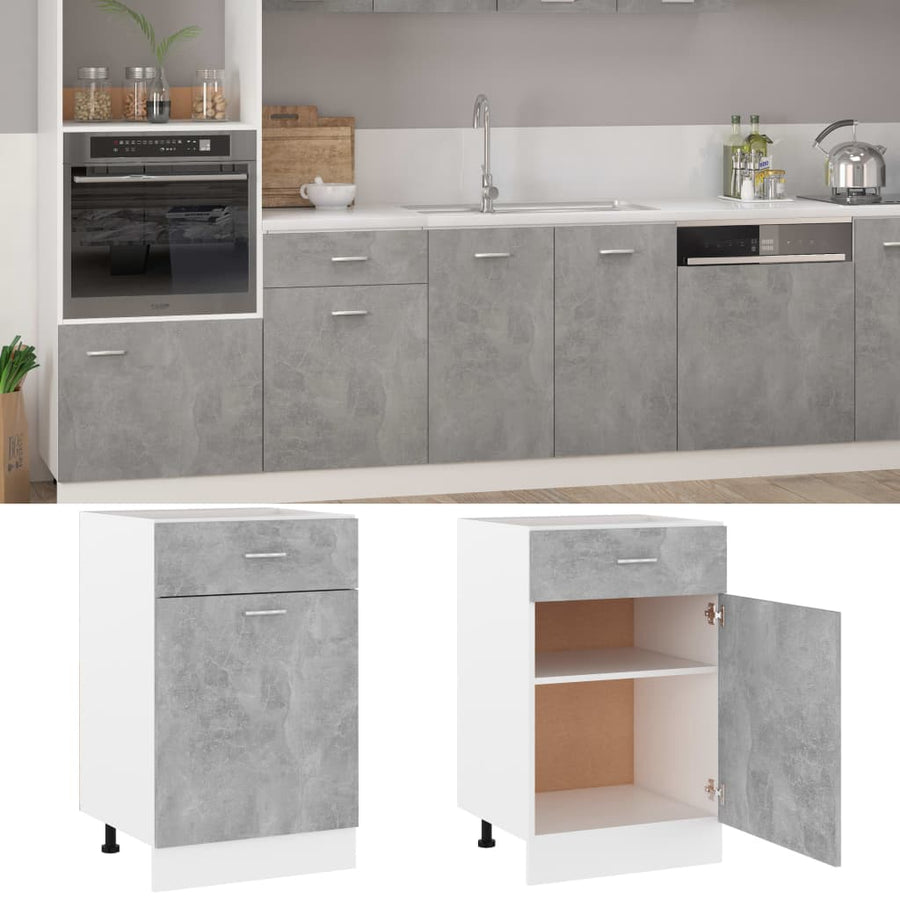 Onderkast met lade 50x46x81,5 cm bewerkt hout betongrijs Betongrijs