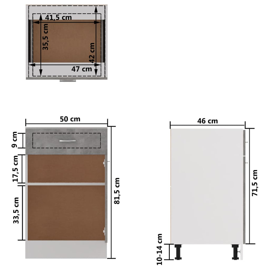 Onderkast met lade 50x46x81,5 cm bewerkt hout betongrijs Betongrijs