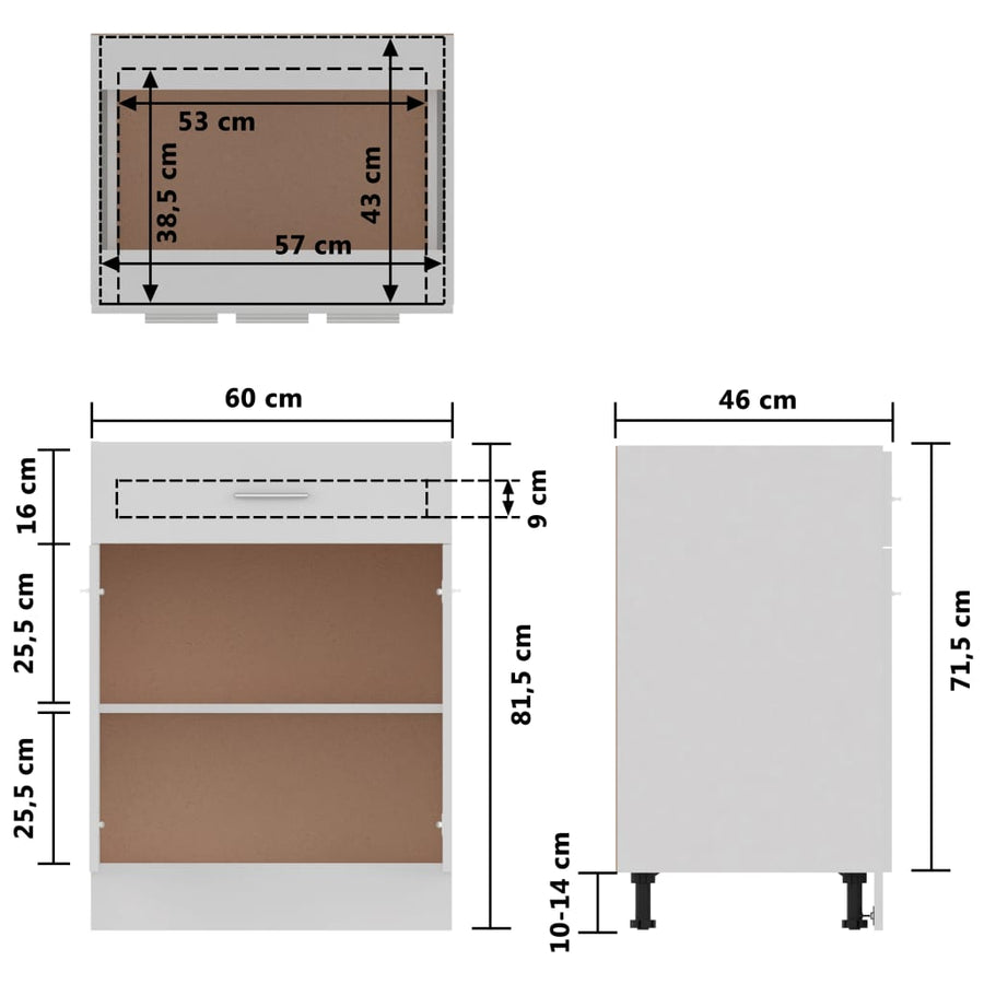 Onderkast met lade 60x46x81,5 cm bewerkt hout wit Onderkast met lade 60 cm