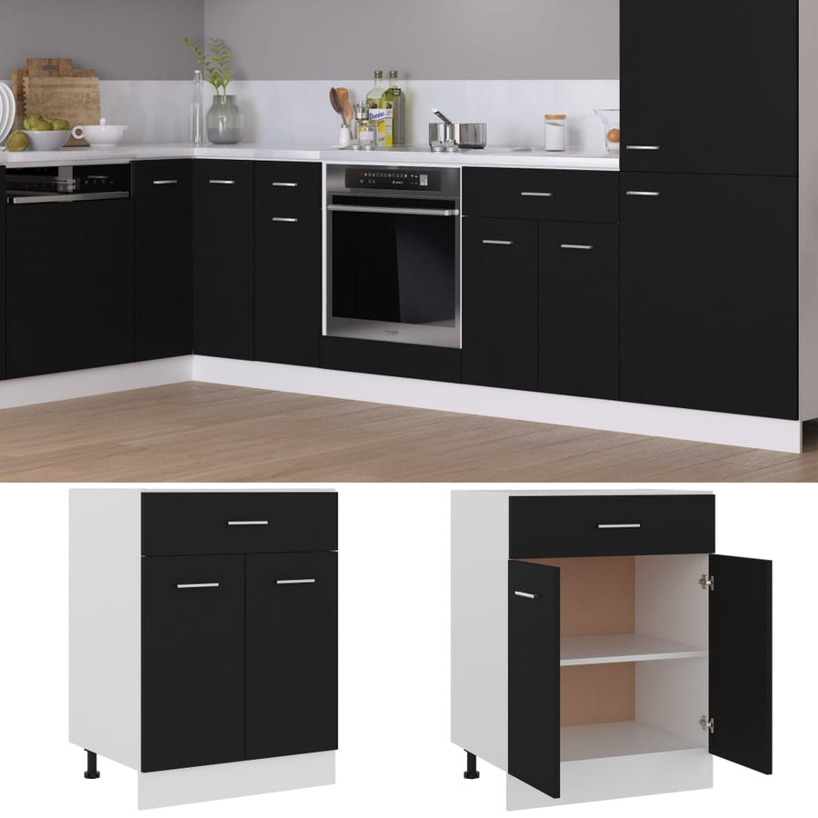 Onderkast met lade 60x46x81,5 cm bewerkt hout zwart Onderkast met lade 60 cm