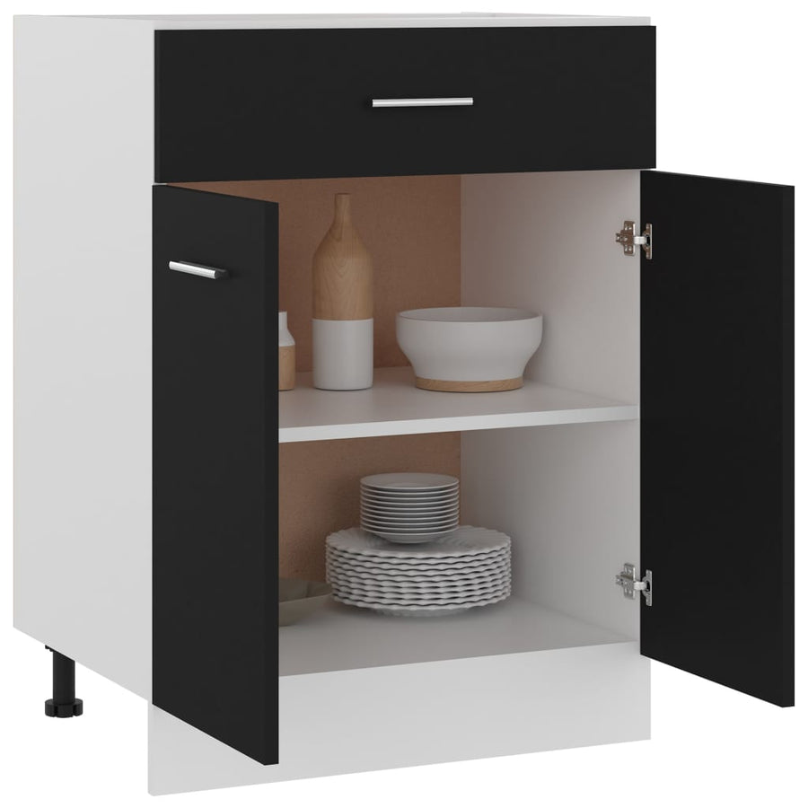Onderkast met lade 60x46x81,5 cm bewerkt hout zwart Onderkast met lade 60 cm