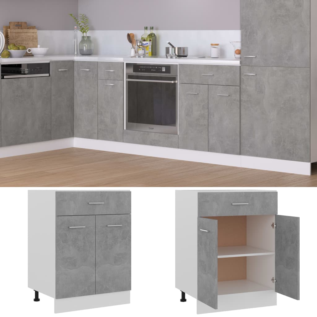 Onderkast met lade 60x46x81,5 cm bewerkt hout betongrijs