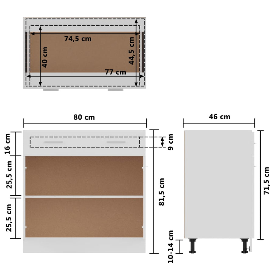 Onderkast met lade 80x46x81,5 cm bewerkt hout wit Onderkast met lade 80 cm