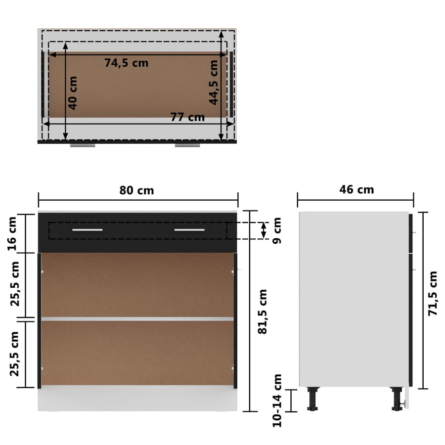 Onderkast met lade 80x46x81,5 cm spaanplaat zwart Onderkast met lade 80 cm